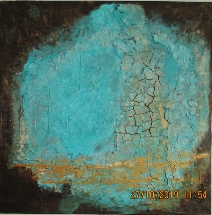 BROKEN - 80*80 - €225 - acryl, plamuur en crackle medium
