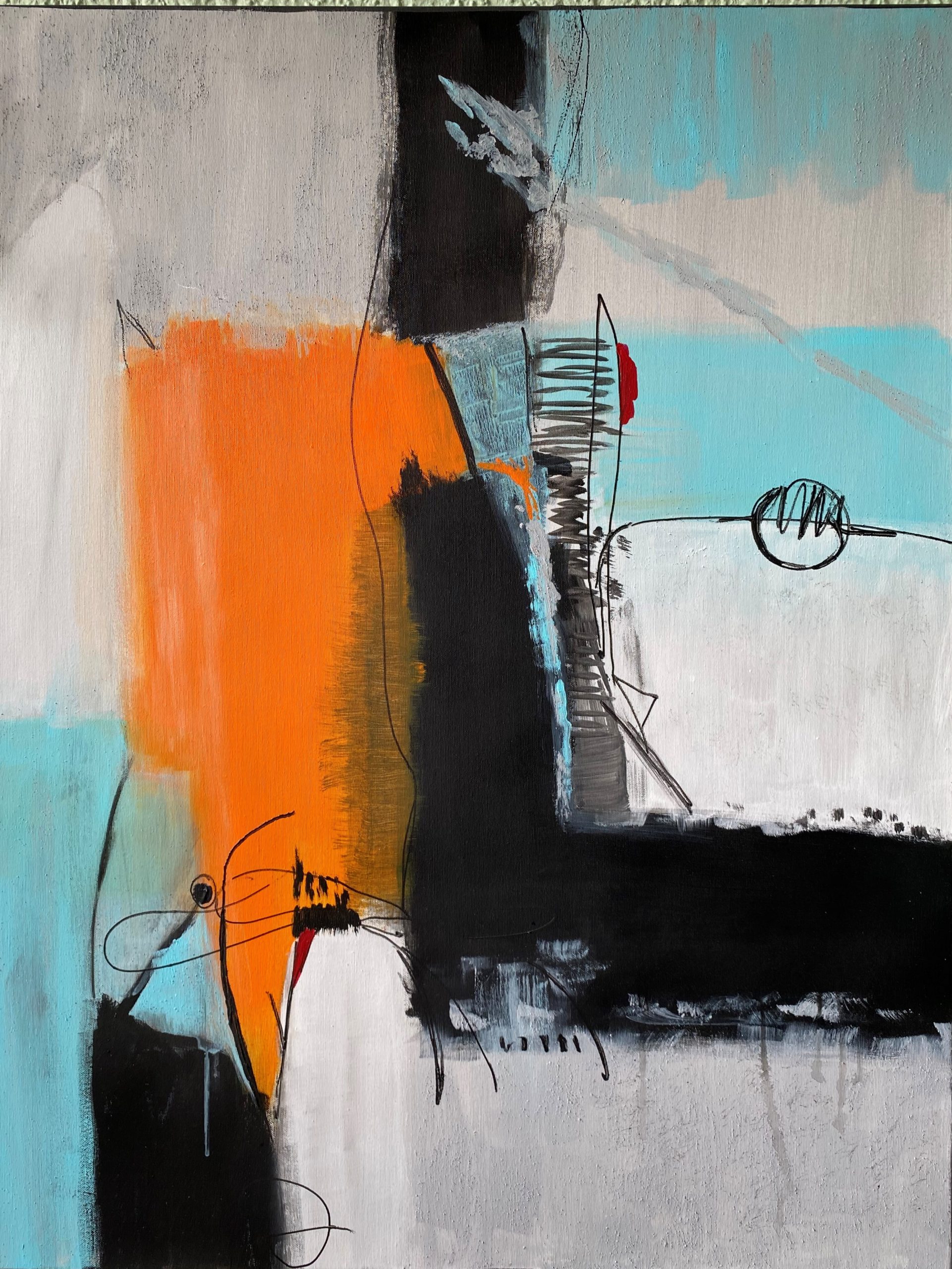 Blue/Orange 90x70 cm acryl met zand € 225,--